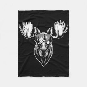 Moose With Ski Goggles Skiing Snowboarding Winter Fleece Blanket
