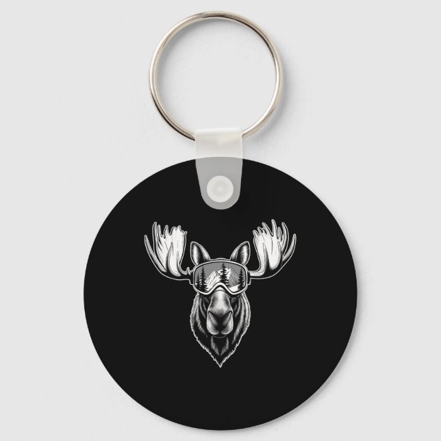 Moose With Ski Goggles Skiing Snowboarding Winter  Key Ring (Front)