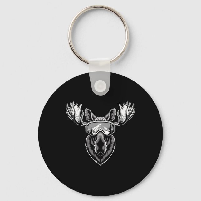Moose With Ski Goggles Skiing Snowboarding Winter  Key Ring (Front)