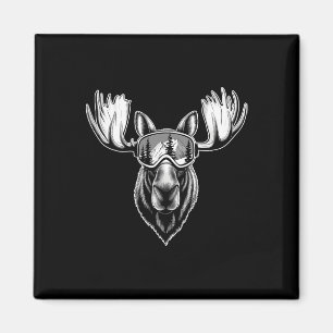 Moose With Ski Goggles Skiing Snowboarding Winter Magnet
