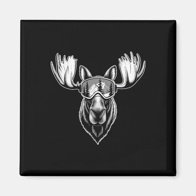 Moose With Ski Goggles Skiing Snowboarding Winter  Magnet (Front)