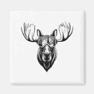 Moose with ski goggles skiing snowboarding winter magnet