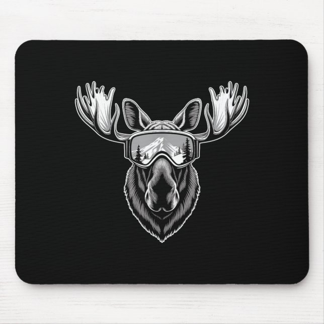 Moose with ski goggles skiing snowboarding winter mouse pad (Front)