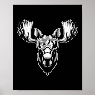 Moose With Ski Goggles Skiing Snowboarding Winter Poster