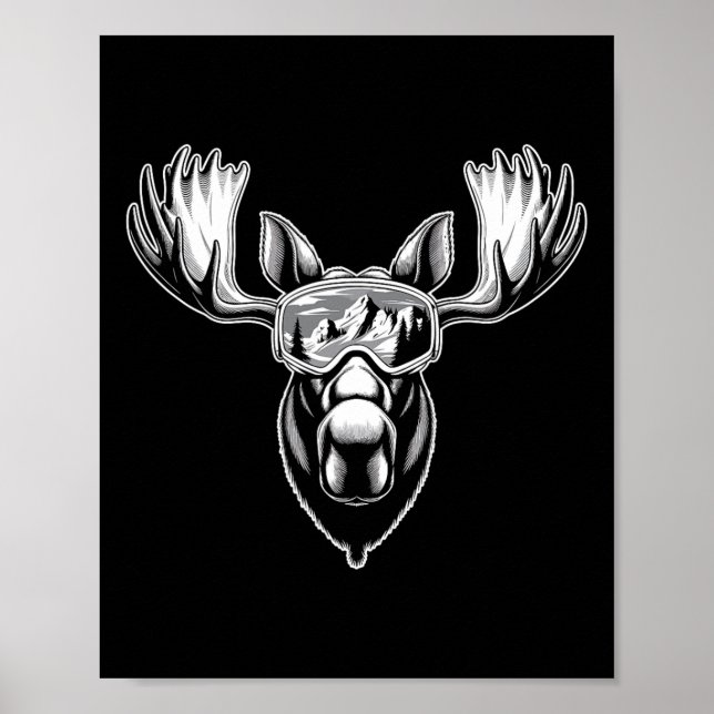 Moose With Ski Goggles Skiing Snowboarding Winter  Poster (Front)