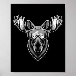 Moose With Ski Goggles Skiing Snowboarding Winter Poster