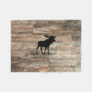 Moose Wood Painting Rustic Style Fleece Blanket