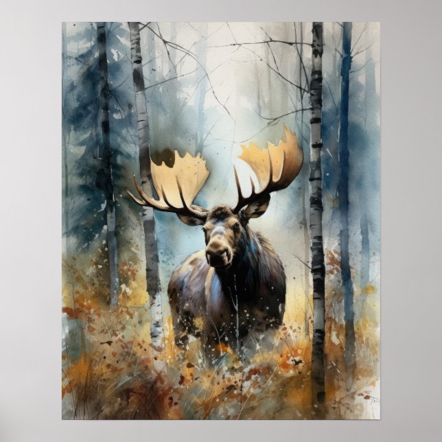 Moose Woodland Animal Art Print Poster (Front)