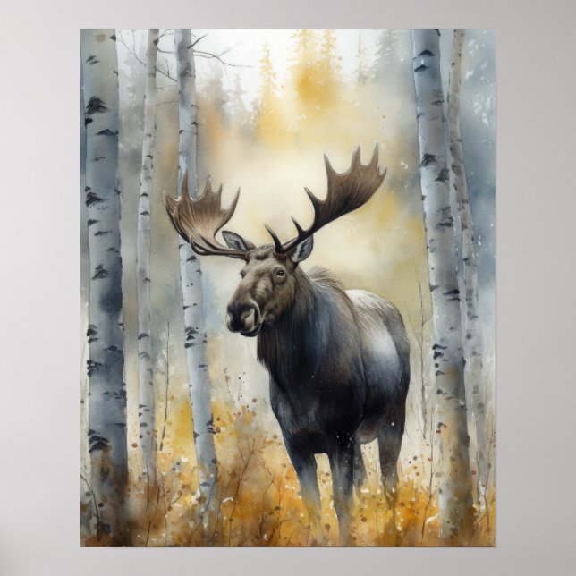 Moose Woodland Animal Art Print Poster (Front)