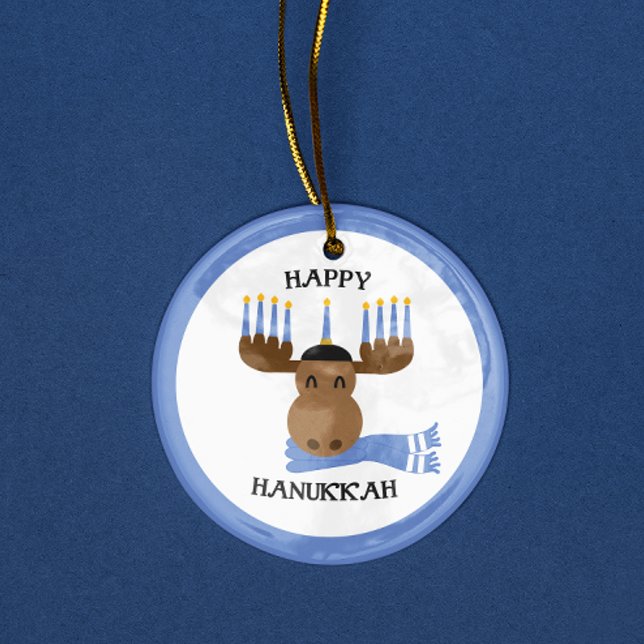 Moosed Happy Hanukkah Funny Hanukkah Ceramic Ornament (Creator Uploaded)