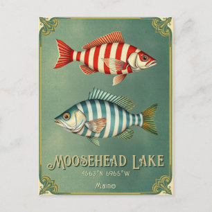 Moosehead Lake Maine nautical fish Postcard 