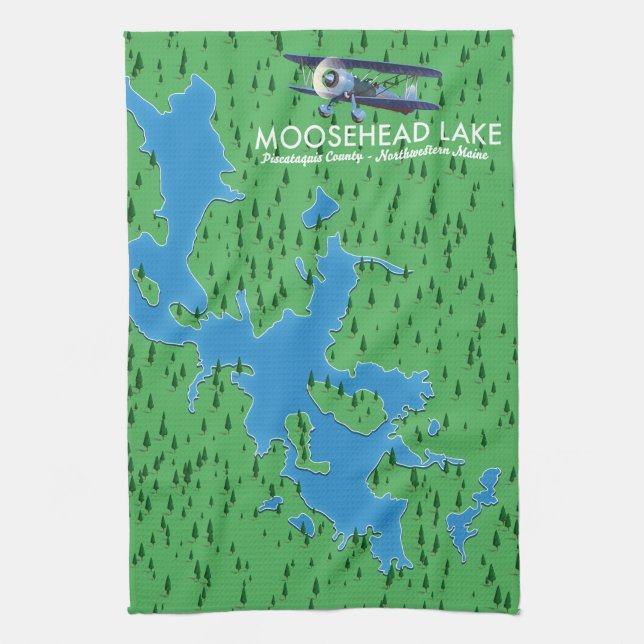 Moosehead Lake,Piscataquis County map Kitchen Towe Tea Towel (Vertical)