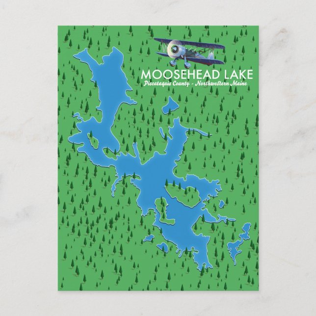 Moosehead Lake,Piscataquis County map Postcard (Front)