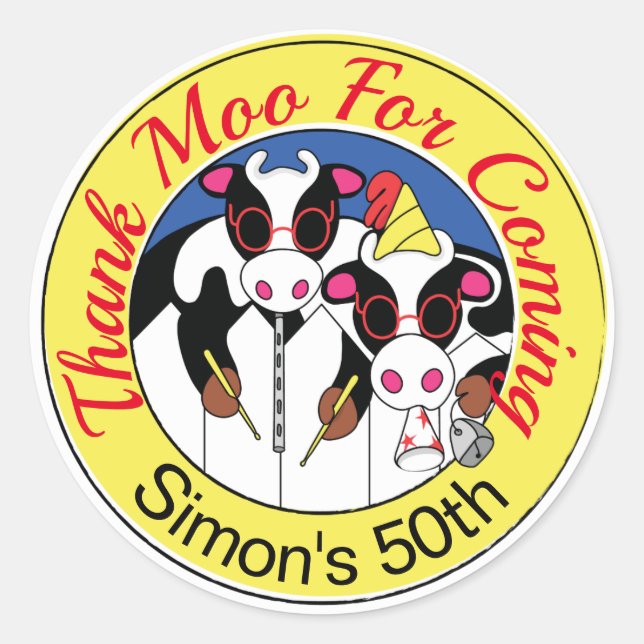 Moosicians funny birthday party classic round sticker (Front)