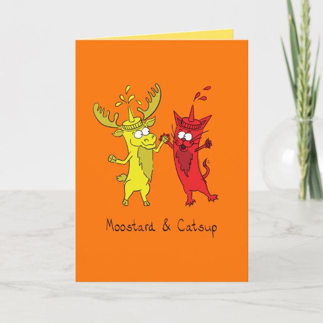 Moostard and Catsup Moose & Cat Greeting Card (Front)