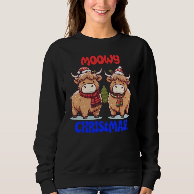 Moowy Christmas Highland Cows Sweatshirt (Front)