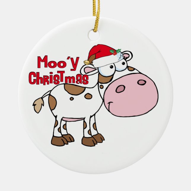 Mooy Christmas Cow Ceramic Tree Decoration (Front)