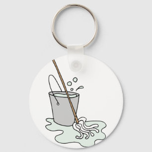 Mop and bucket of soapy water key ring