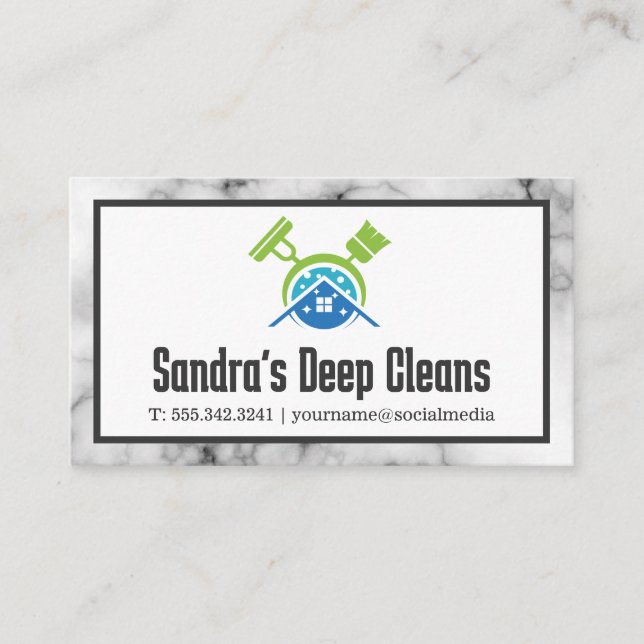 Mop Broom Cleaner Supplies Home Logo Business Card (Front)