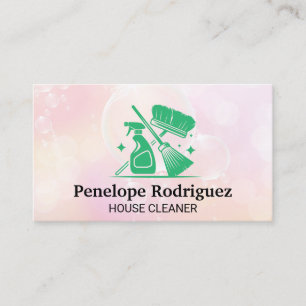 Mop Broom Soap Bubbles Cleaners Business Card