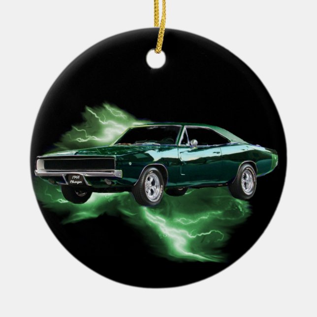 Mopar: '68 Dodge Charger with green lightning Ceramic Tree Decoration (Front)