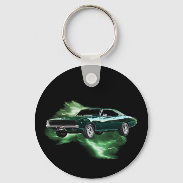 Mopar: '68 Dodge Charger with green lightning Key Ring (Front)