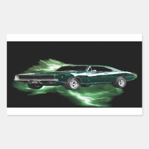 Mopar: '68 Dodge Charger with green lightning Rectangular Sticker