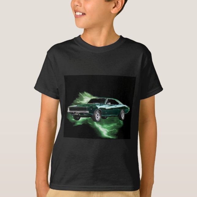 Mopar: '68 Dodge Charger with green lightning T-Shirt (Front)