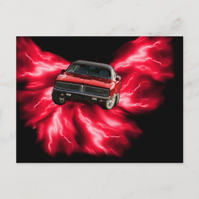 Mopar: '69 Charger on red lightning Postcard (Front)