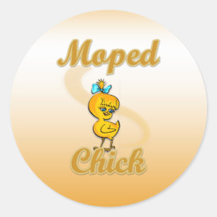 Moped Chick Classic Round Sticker