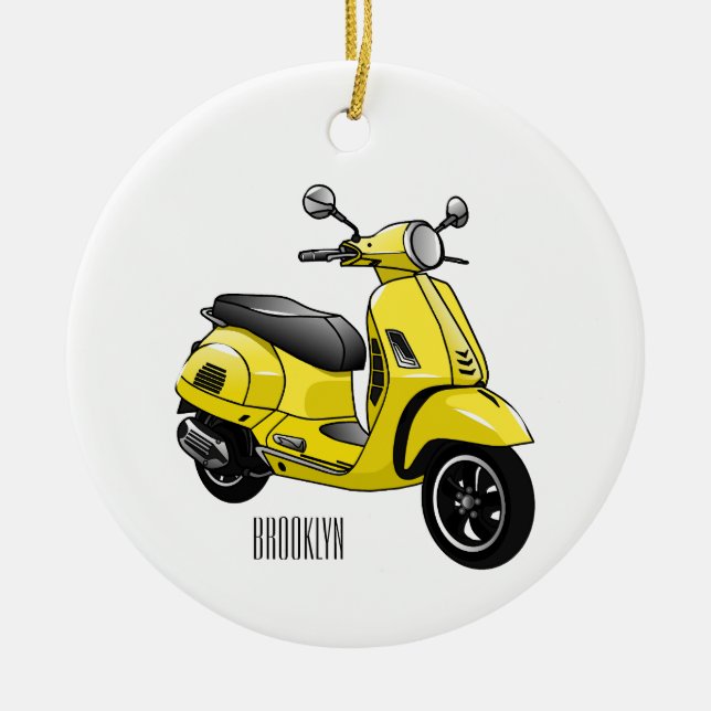 Moped motorcycle cartoon illustration ceramic ornament (Front)