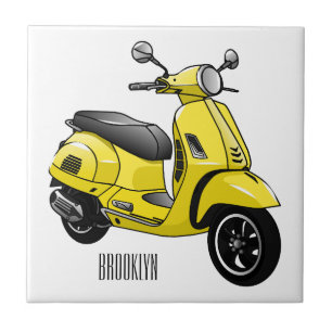 Moped motorcycle cartoon illustration ceramic tile