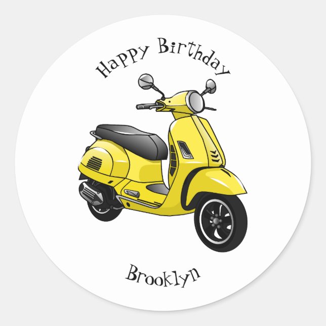 Moped motorcycle cartoon illustration classic round sticker (Front)