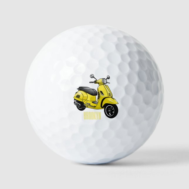 Moped motorcycle cartoon illustration golf balls (Front)