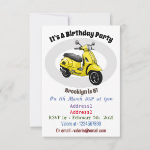 Moped motorcycle cartoon illustration invitation