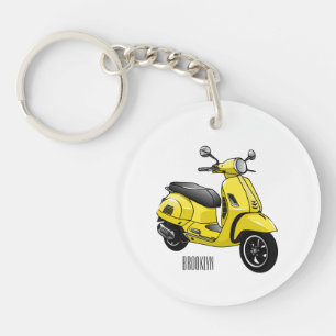 Moped motorcycle cartoon illustration key ring