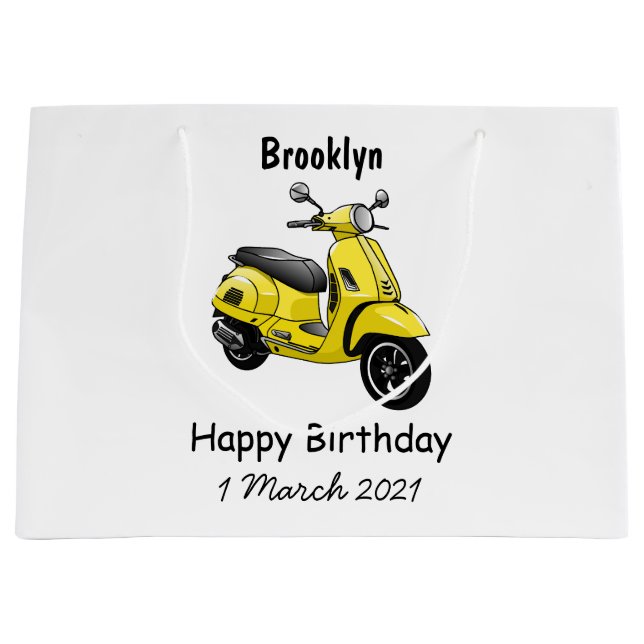 Moped motorcycle cartoon illustration large gift bag (Front)