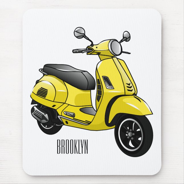 Moped motorcycle cartoon illustration mouse pad (Front)