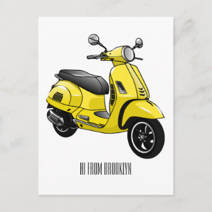 Moped motorcycle cartoon illustration postcard