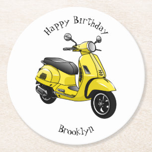 Moped motorcycle cartoon illustration round paper coaster