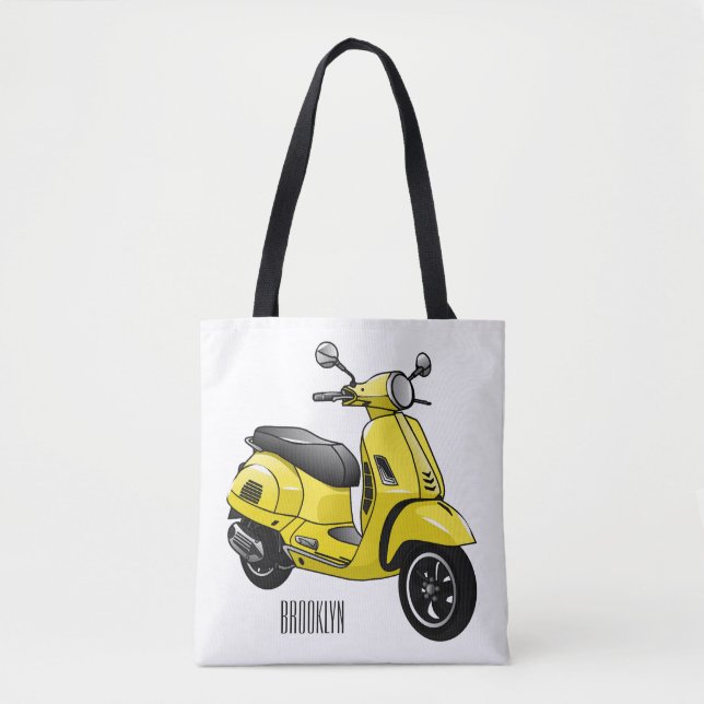 Moped motorcycle cartoon illustration tote bag (Front)