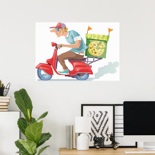 Moped Pizza Delivery Poster