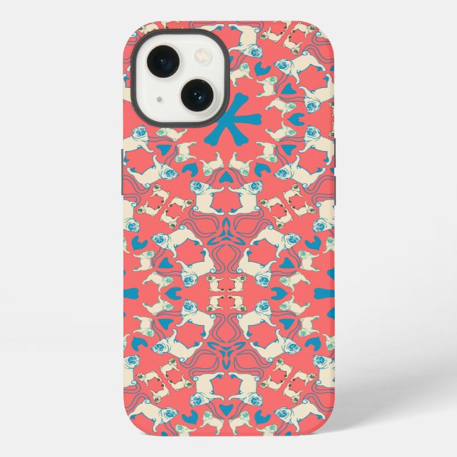 Mops Muster auf corall iPhone Case (Back)