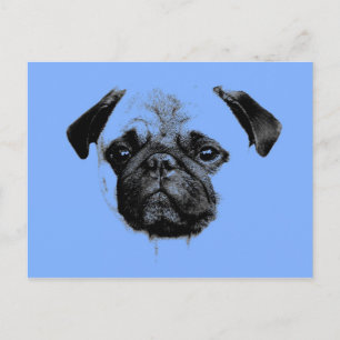 mops puppy babyblue postcard