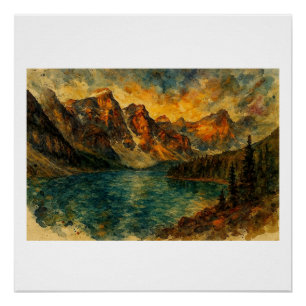 Moraine Lake At Sunset, Poster
