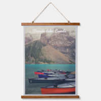 Moraine Lake Colourful Canoes with Letters Overlai