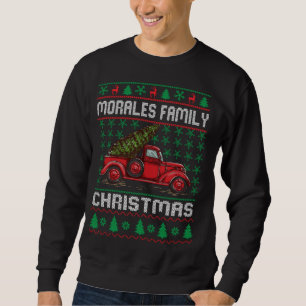 Morales Family Ugly Christmas Sweater Red Truck Fu