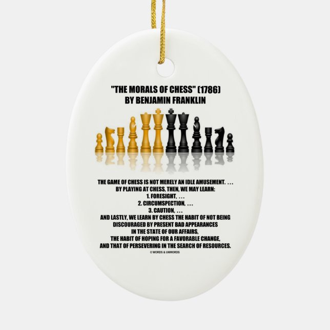 Morals Of Chess Benjamin Franklin Reflective Chess Ceramic Ornament (Back)