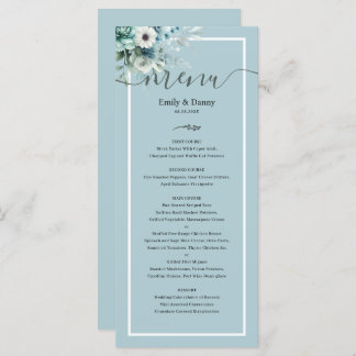 Morandi Ash Blue Elegant Botanical Wedding Menu