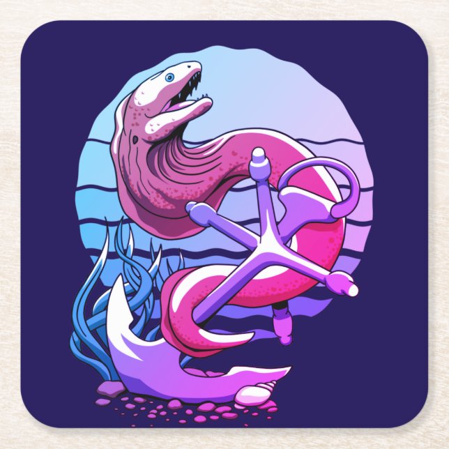 Moray Eel and Anchor Square Paper Coaster (Front)